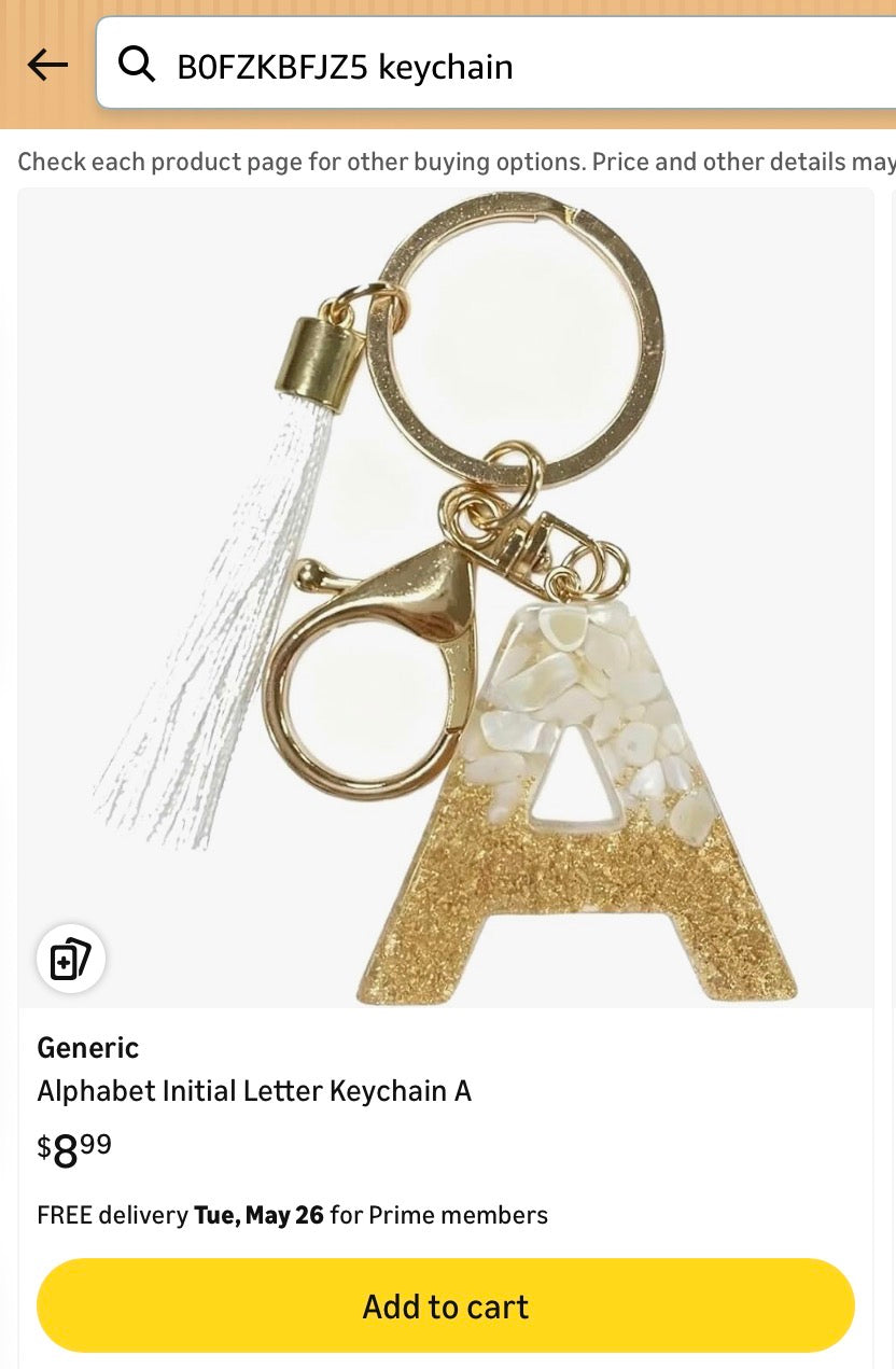 Gold Resin Initial Keychain